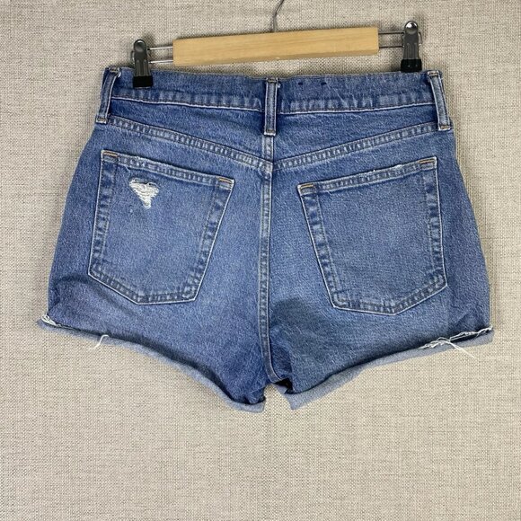 Gap Shorts Womens  8 Cheeky High Rise Button Fly Cut Offs Denim Blue Destroyed - Picture 6 of 9